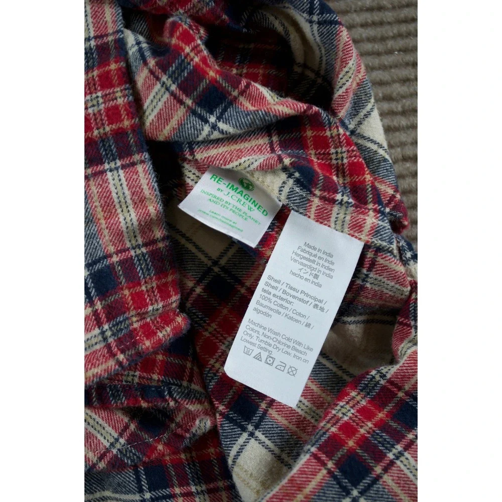 J.Crew Men's Small Red Navy Plaid Flannel Button Up Shirt